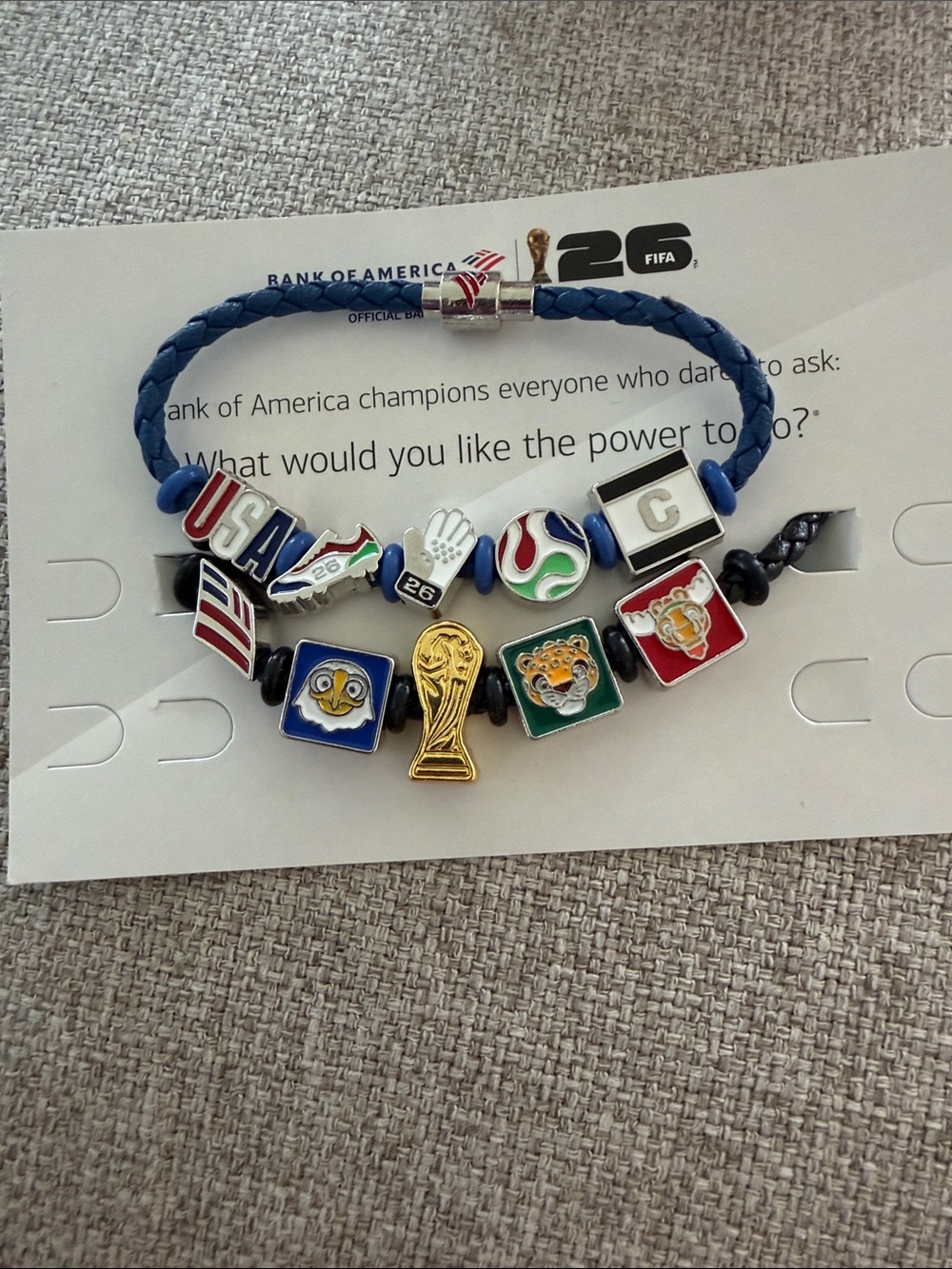 Blue Braided Soccer Charm Bracelet with World Cup & USA Accents